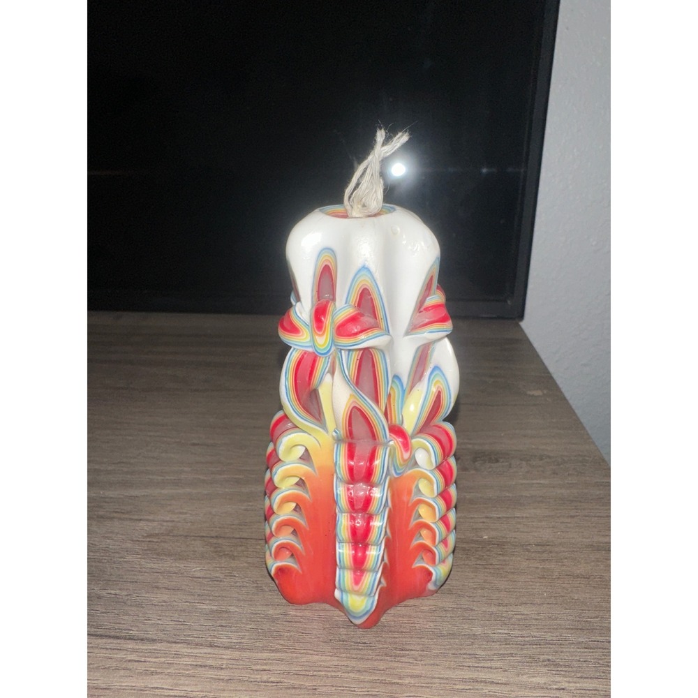 Vintage Rainbow Fountain Hand Dipped Carved Pillar Candle Jasco Multi Color